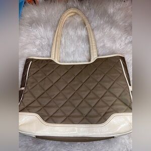 Knomo Chic Quilted Tote Bag - Tan and Cream